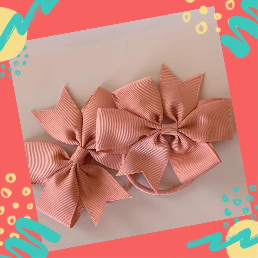 2-Piece Girls Blush Pink Grosgrain Bow Hair Tie Set | Baby Hair Accessories